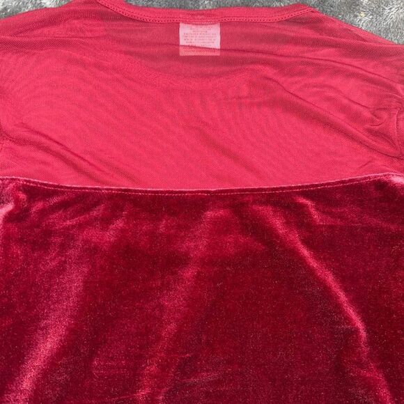 Nwt XS deep red long sleeve shirt velvet like stomach and lace arm etc - Picture 5 of 6